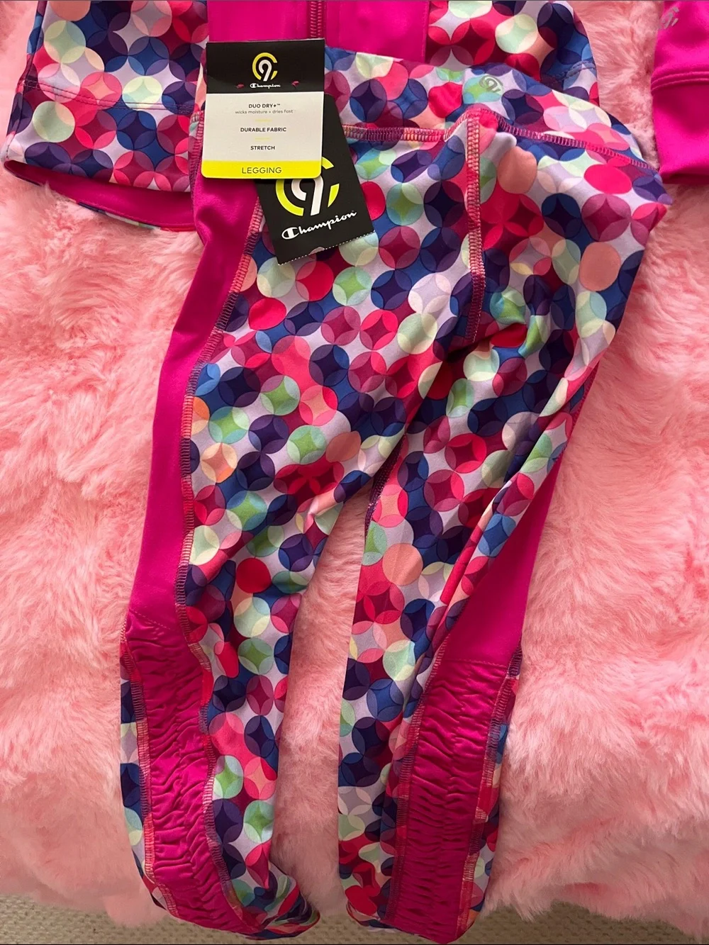 NWT Champion Girls' Fuchsia Geo-Panel Jacket and Leggings Set